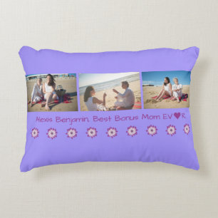 Best Bonus Mom Ever, w/ Heart. Name + 3 Photos Accent Pillow