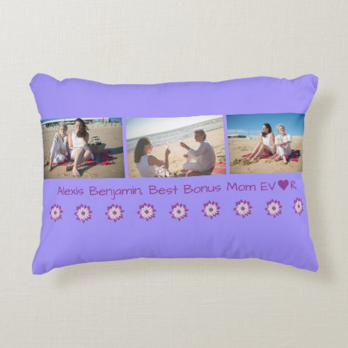 Best Bonus Mom Ever w Heart Name  3 Photos  Accent Pillow