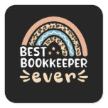 Best Bookkeeper ever Leopard Rainbow Gift Mom Square Sticker