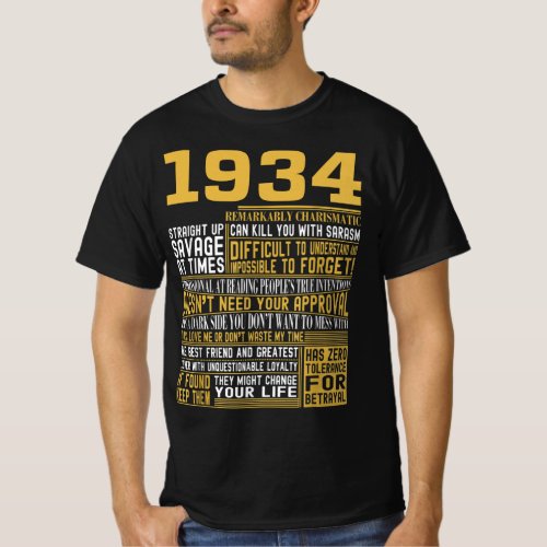 Best Born in 1934 Facts for Mens Womens Bday Gif T_Shirt