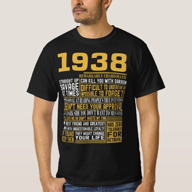 Best Born in 1938 Facts for Mens, Womens, Bday Gif T-Shirt (Front)