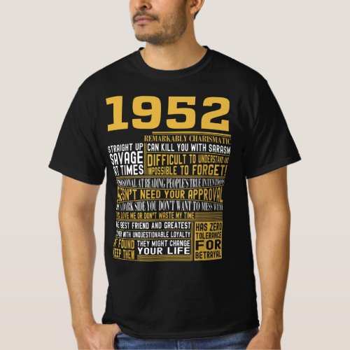 Best Born in 1952 Facts for Mens Womens Bday Gif T_Shirt