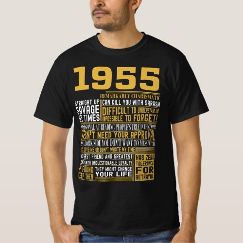 Best Born in 1955 Facts for Mens Womens Bday Gif T_Shirt