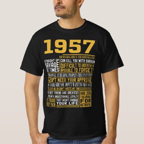 Best Born in 1957 Facts for Mens Womens Bday Gif T_Shirt