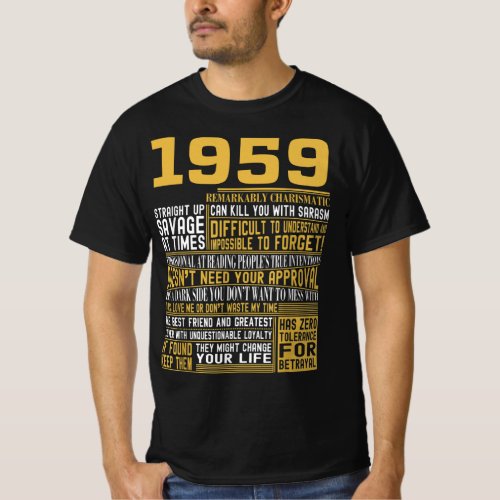 Best Born in 1959 Facts for Mens Womens Bday Gif T_Shirt