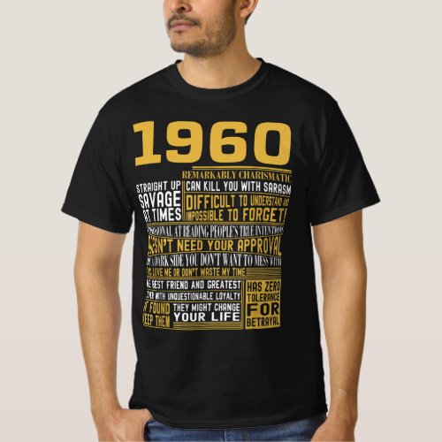 Best Born in 1960 Facts for Mens Womens Bday Gif T_Shirt