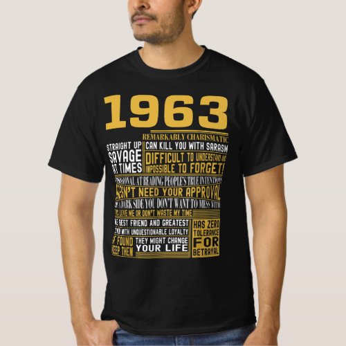 Best Born in 1963 Facts for Mens Womens Bday Gif T_Shirt