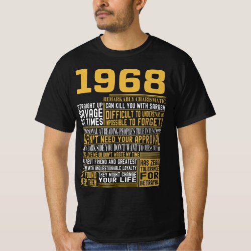 Best Born in 1968 Facts for Mens Womens Bday Gif T_Shirt