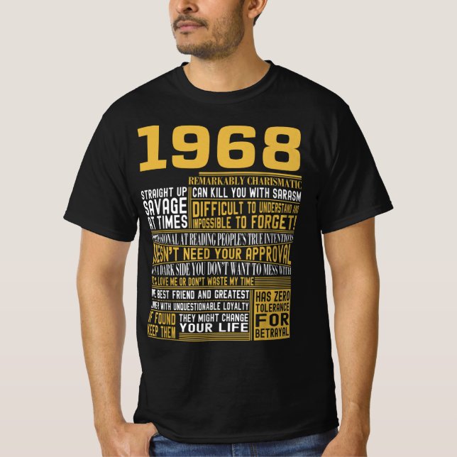 Best Born in 1968 Facts for Mens, Womens, Bday Gif T-Shirt (Front)