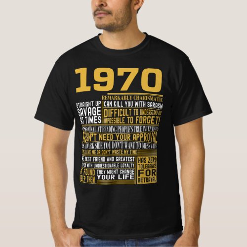 Best Born in 1970 Facts for Mens Womens Bday Gif T_Shirt