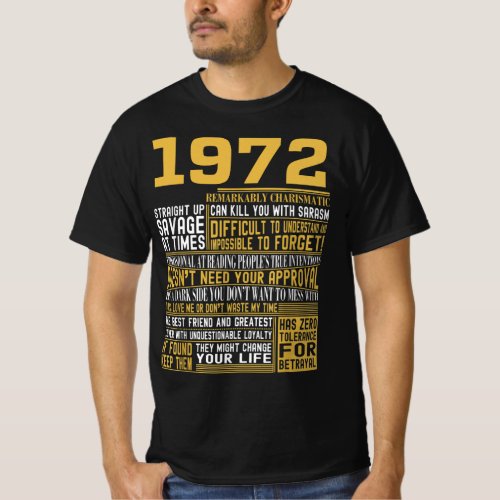 Best Born in 1972 Facts for Mens Womens Bday Gif T_Shirt