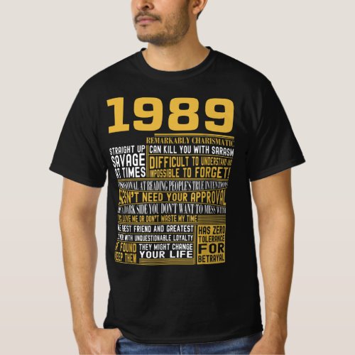 Best Born in 1989 Facts for Mens Womens Bday Gif T_Shirt