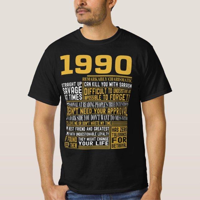 Best Born in 1990 Facts for Mens, Womens, Bday Gif T-Shirt (Front)