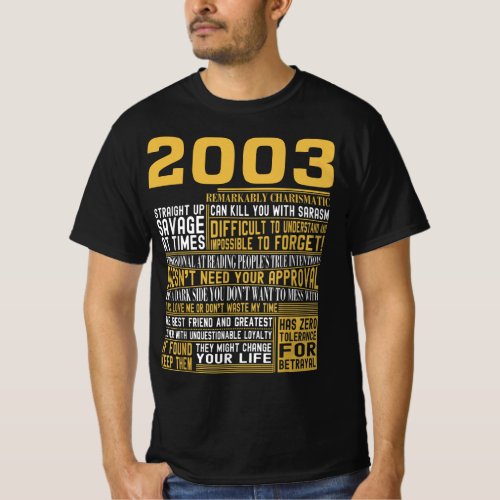 Best Born in 2003 Facts for Mens Womens Bday Gif T_Shirt