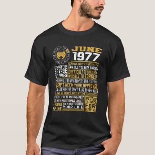 Best Born June 1977 Gemini Zodiac Signs 44Th Birth T_Shirt