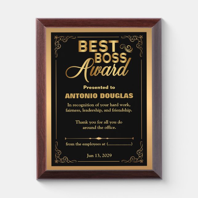 Best Boss Award – Custom Plaque for a Leader (Vertical)