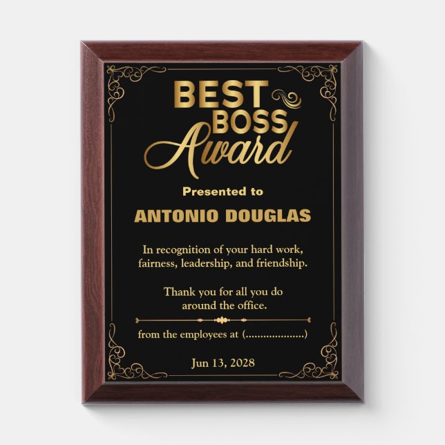 Best Boss Award Personalized Thank You Gift Plaque (Vertical)