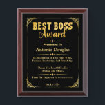 Best Boss Award Thank You Gift | Gold & Black<br><div class="desc">A "Best Boss Award" personalized thank you gift plaque is a thoughtful way to express gratitude and appreciation for an exceptional leader. When creating this plaque, consider including the recipient's name, a heartfelt message, and the date to make it truly special. This award recognizes their hard work and serves as...</div>