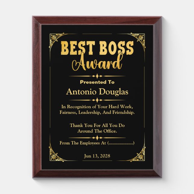 Best Boss Award Thank You Gift | Gold & Black (Vertical)