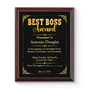 Best Boss Award Thank You Gift | Gold & Black Plaque