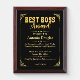 Best Boss Award Thank You Gift   Gold & Black Plaque