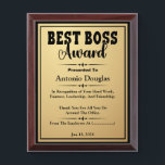 Best Boss Award Thank You Gift | Gold & Black Plaque<br><div class="desc">A "Best Boss Award" personalized thank you gift plaque is a thoughtful way to express gratitude and appreciation for an exceptional leader. When creating this plaque, consider including the recipient's name, a heartfelt message, and the date to make it truly special. This award recognizes their hard work and serves as...</div>