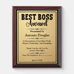 Best Boss Award Thank You Gift   Gold & Black Plaque