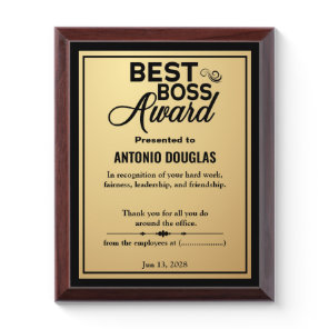 Best Boss Award Thank You Gift Simple Gold & Black Plaque