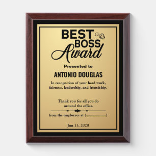 Best Boss Award Thank You Gift Simple Gold & Black Plaque