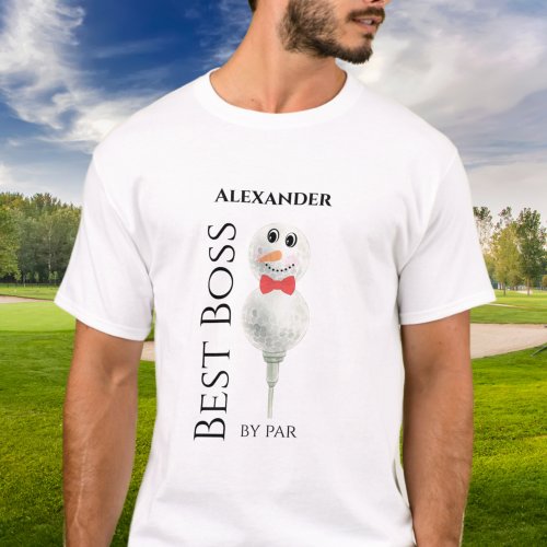 Best Boss by Par Golf Ball Snowman  Red Bowtie T_ T_Shirt
