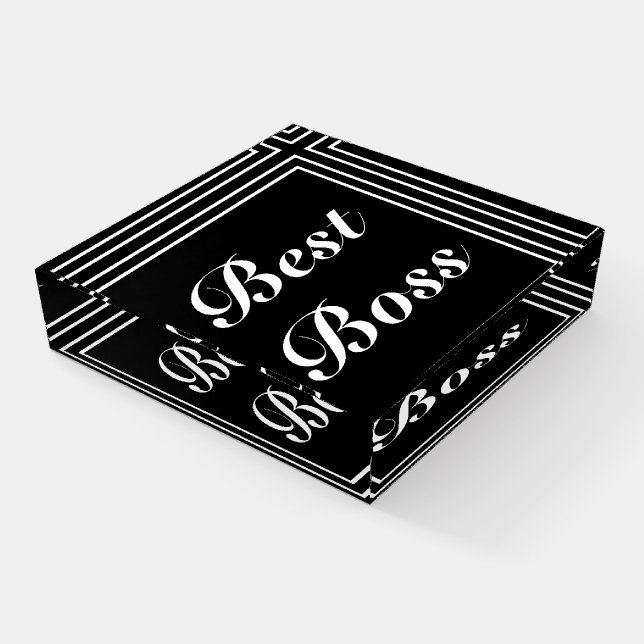 Best Boss Elegant Black And White Glass Square Paperweight (Angled)