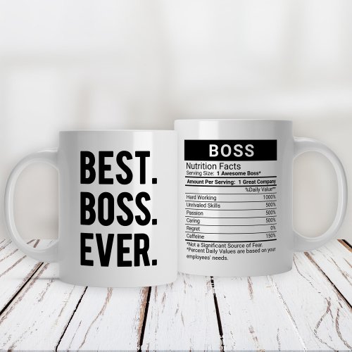 Best Boss Ever Black  Nutrition Facts Giant Coffee Mug