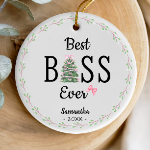 Best boss ever coworker wreath christmas tree ceramic ornament