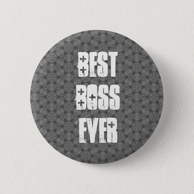 Best Boss Ever Modern Silver Star Pattern Button (Front)