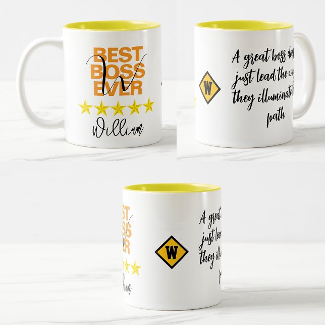 Best Boss Ever Mug (Name Initial Monogram Saying) (Unique Best boss ever mug
)