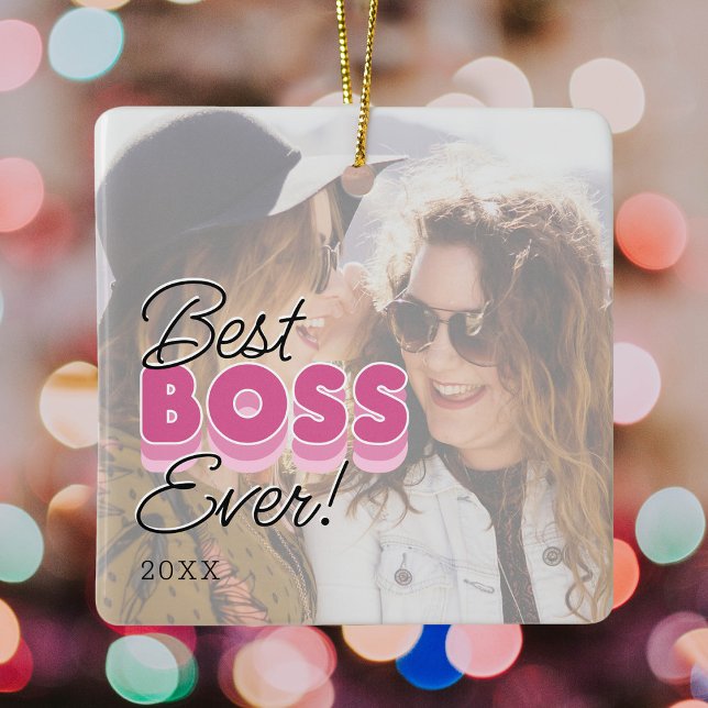 Best Boss Ever Photo Christmas Ceramic Ornament (Creator Uploaded)