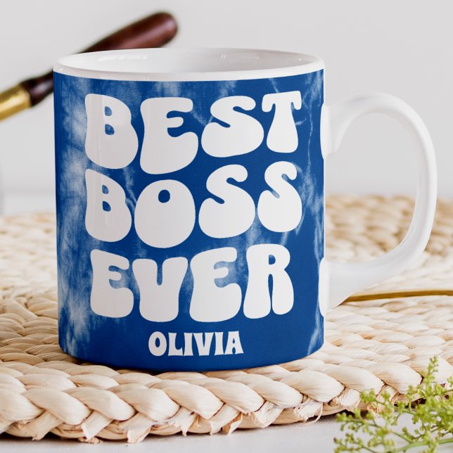 Best Boss Ever Retro Blue Tie Dye Custom Name Giant Coffee Mug (Creator Uploaded)