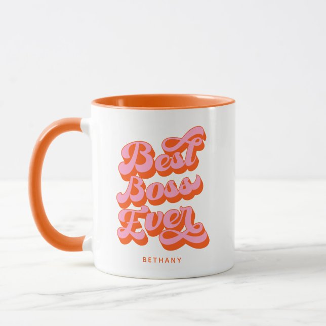 Best Boss Ever Retro Orange Custom Name Mug (Left)