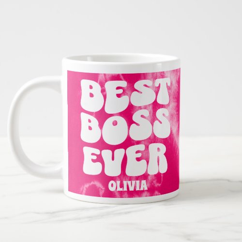 Best Boss Ever Retro Pink Tie Dye Custom Name Giant Coffee Mug