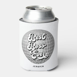Best Boss Ever Silver Disco Ball Custom Name Can Cooler