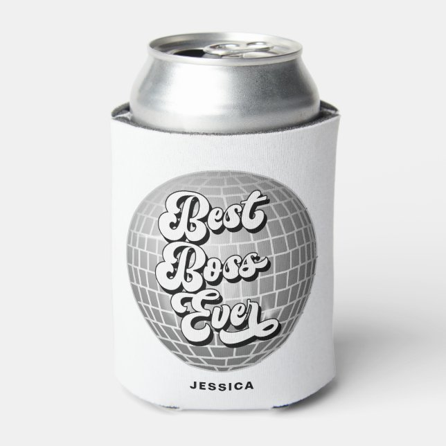 Best Boss Ever | Silver Disco Ball | Custom Name Can Cooler (Can Front)