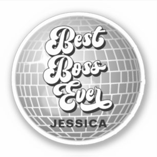 Best Boss Ever   Silver Disco Ball Retro   Custom  Sticker
