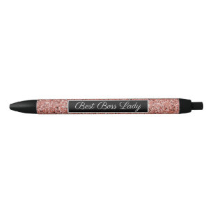 Best Boss Lady Rose Gold Faux Glitter Pen