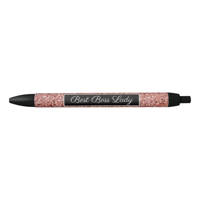 Best Boss Lady Rose Gold Faux Glitter Pen (Front)