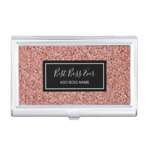 Best Boss Pink Rose Gold Glitter Personalized Business Card Case