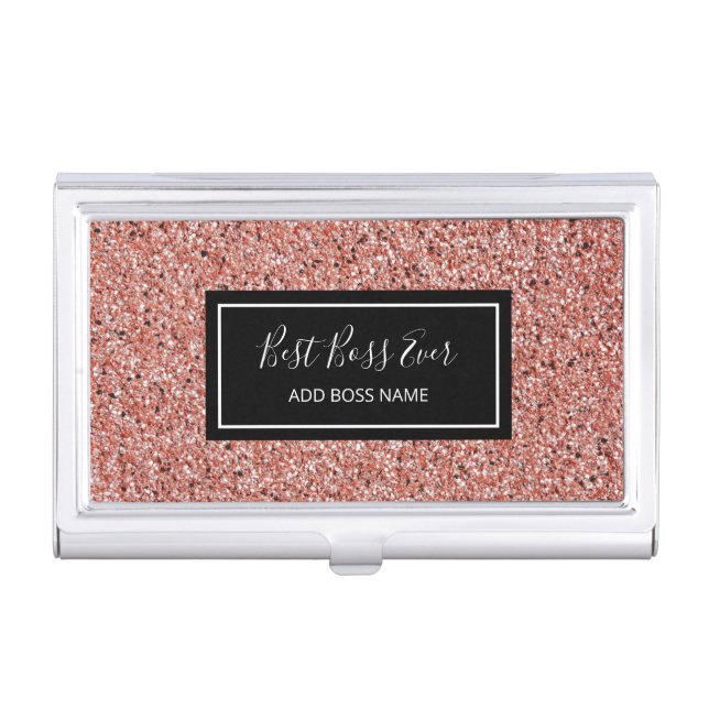 Best Boss Pink Rose Gold Glitter Personalized  Business Card Case (Front)