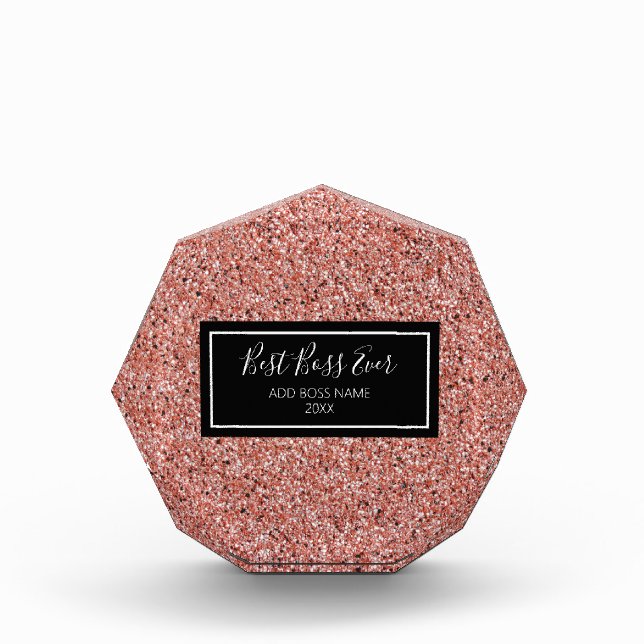 Best Boss Rose Gold Glitter Personalized Acrylic Award (Front)