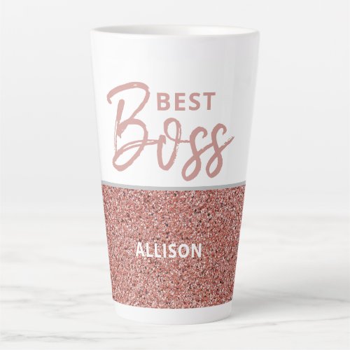 Best Boss Rose Gold Pink Glitter Personalized  Latte Mug