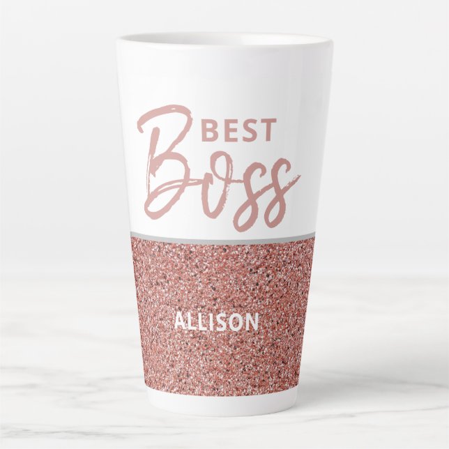Best Boss Rose Gold Pink Glitter Personalized  Latte Mug (Front)