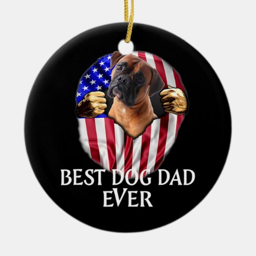 Best Boxer Dad Ever Cute Dog Lover American Flag Ceramic Ornament